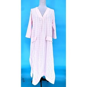 Pomander Place Pink Cotton Gauze Plaid Maxi Dress V-Neck Pockets Y20347T Size M